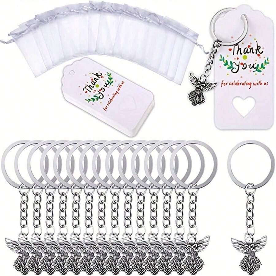 20pcs/Set, Guardian Angel Keychain Pendant, With Sandbag And Card, Suitable For Wedding Party, Birthday Party, Baptism, Communion, Thanksgiving Gifts And Keepsake Distribution