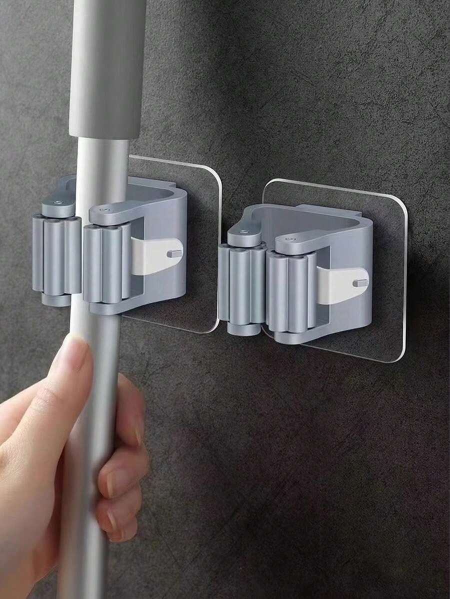 1/4 piezas Soporte para trapeador sin taladrar, Gancho para trapeador de baño, Ganchos adhesivos multiusos para colgar escobas