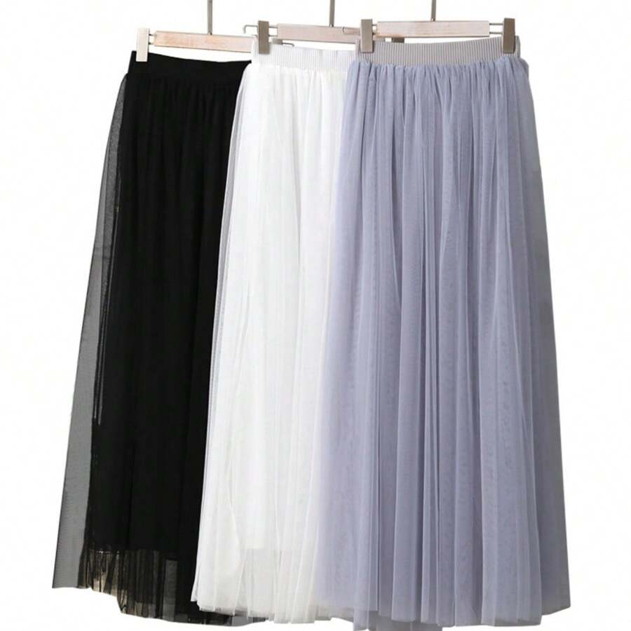 Black/White High Waist Tulle Skirt - 90cm Layered Net Underskirt With Lace Trim, Fluffy Tutu Skirt For Wedding Bridesmaid Cosplay Party Performance (L Size)