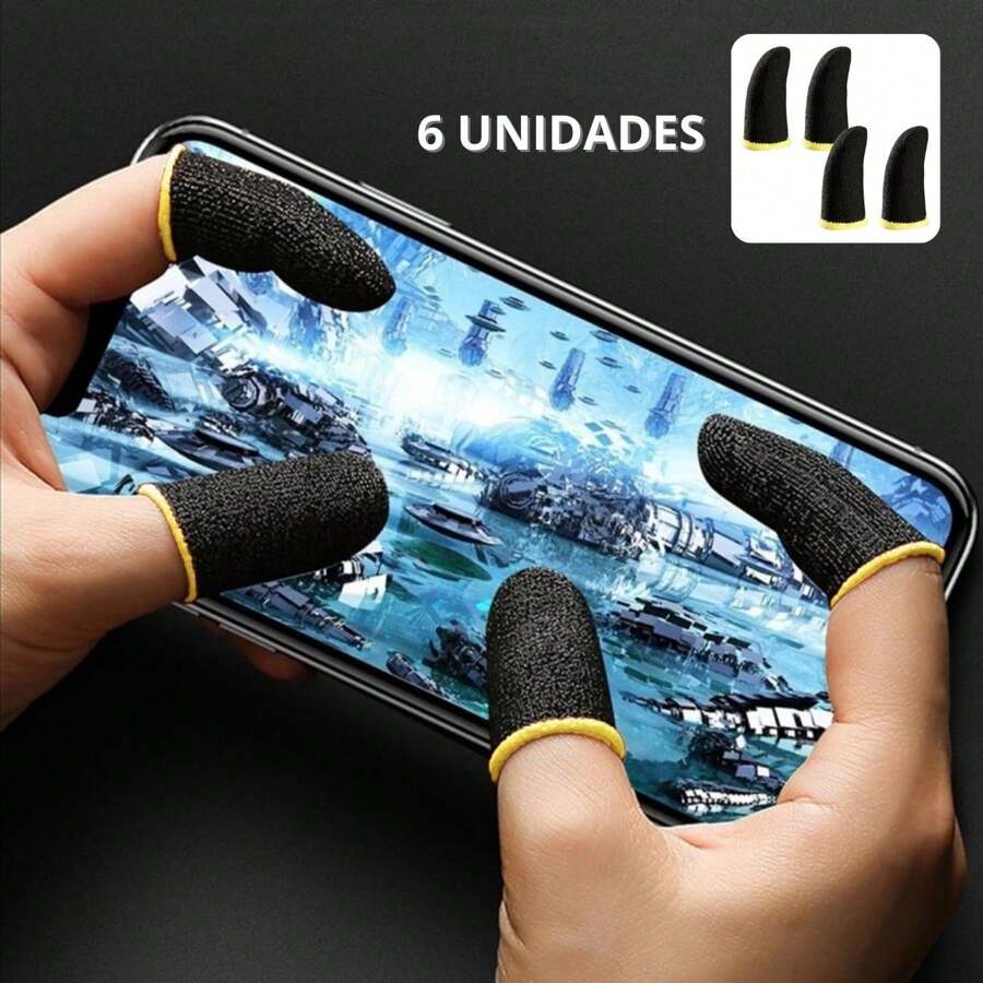 6 Unidades Luva de Dedo Gamer Anti Suor para Celular – Free Fire, PUBG, COD,