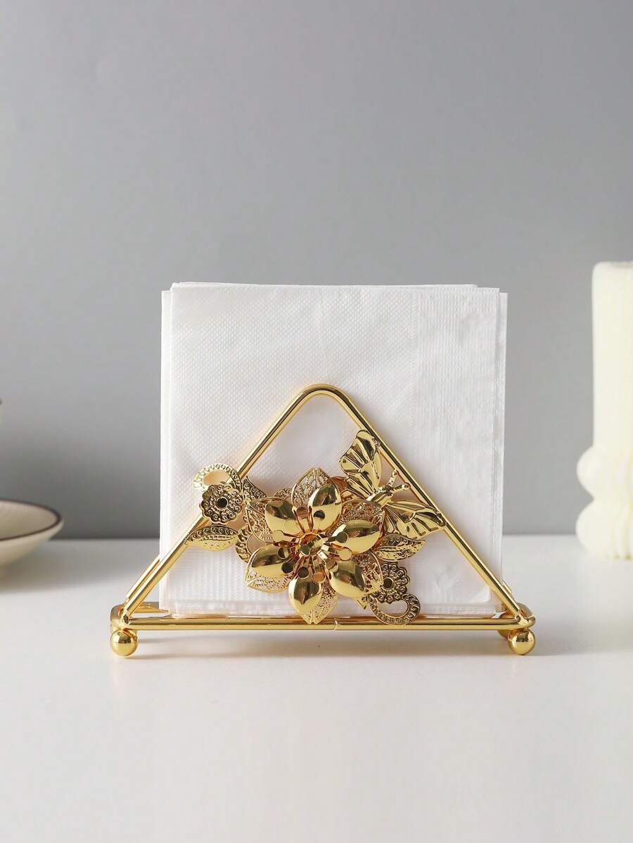 1pc European Simple Elegant Iron Art Butterfly & Flower Stainless Steel Home Paper Towel Holder Decor, Suitable For Restaurant, Coffee Table Home Decor, Great For Ceremony & Wedding Decoration, Perfect Holiday Gift For Hotel Or Cafe Paper Napkin Dispenser