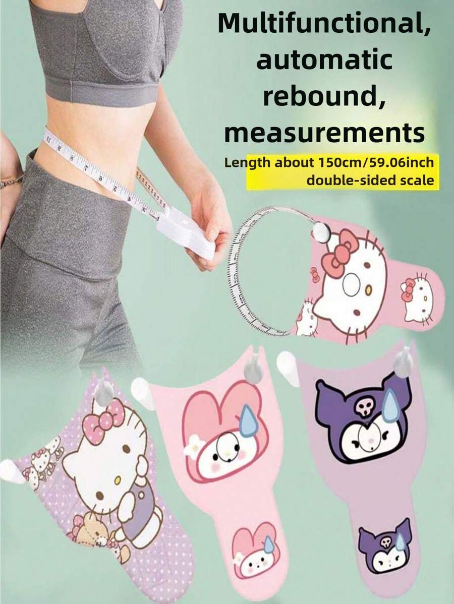 Sanrio Sanrio Comic Muster, Messgerät, Drei Umfangsmaße Lineal, Dimensionslineal, Fitness Lineal, Taillenumfanglineal, Armumfanglineal, Brustumfanglineal, weiches Lederlineal, beidseitig beschriftetes verschleißfestes hochpräzises Selbstrückzugslineal