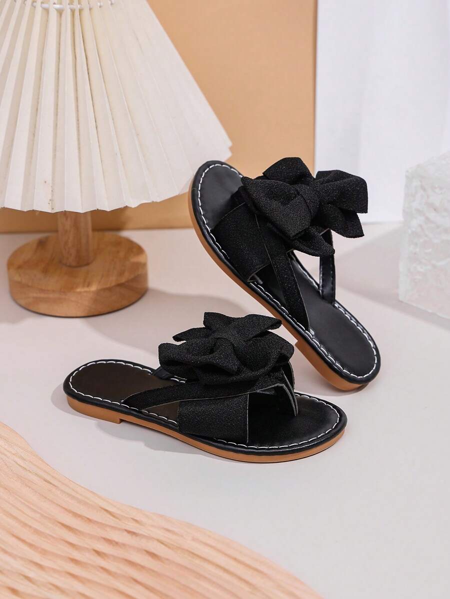 Chinelos Planos para Meninas Crianças/Infantil com Laço e Bloco de Cores, Sapatos de Princesa de Verão Antiderrapantes