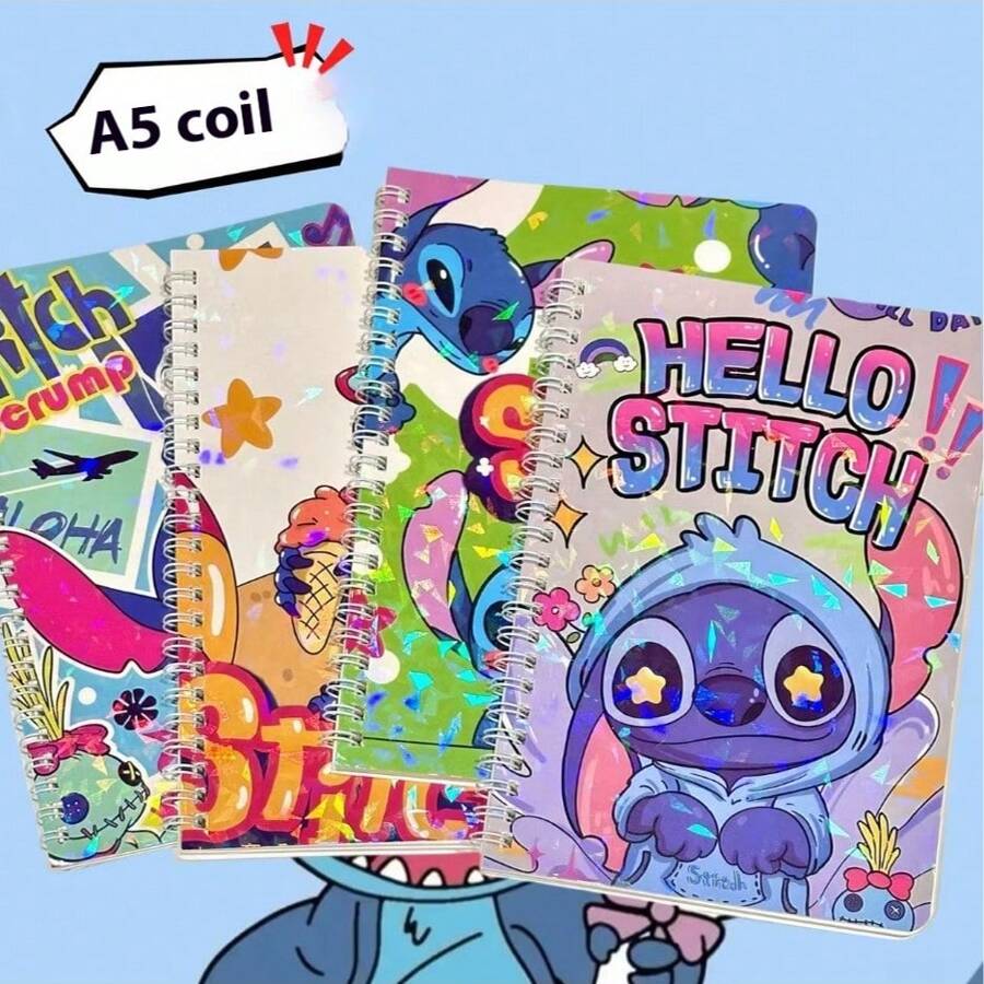 1pc, Cartoon Notepad, Glitter Coil Book, Cartoon Notebook, Books, Notebook, Desk Accessories, Office Supplies, School Supplies, Homework Book, Glitter Notebook, Diary, Handbook, Notepad, Birthday Gift School Supplies, Back To School