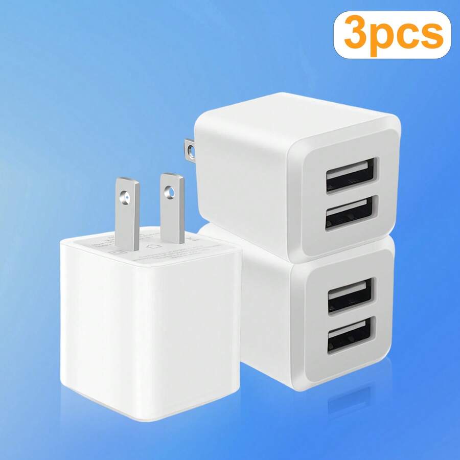 Cargador de pared USB, adaptador de cargador, cargador rápido de doble puerto compatible con iPhone 16 15 14 13 12 11 Pro Max 10 SE X XS 8 Plus para Galaxy S22 S21 S20, bloque de alimentación de carga rápida, caja/ladrillo adecuado para viajes, oficina, dormitorio y hogar con múltiples puertos