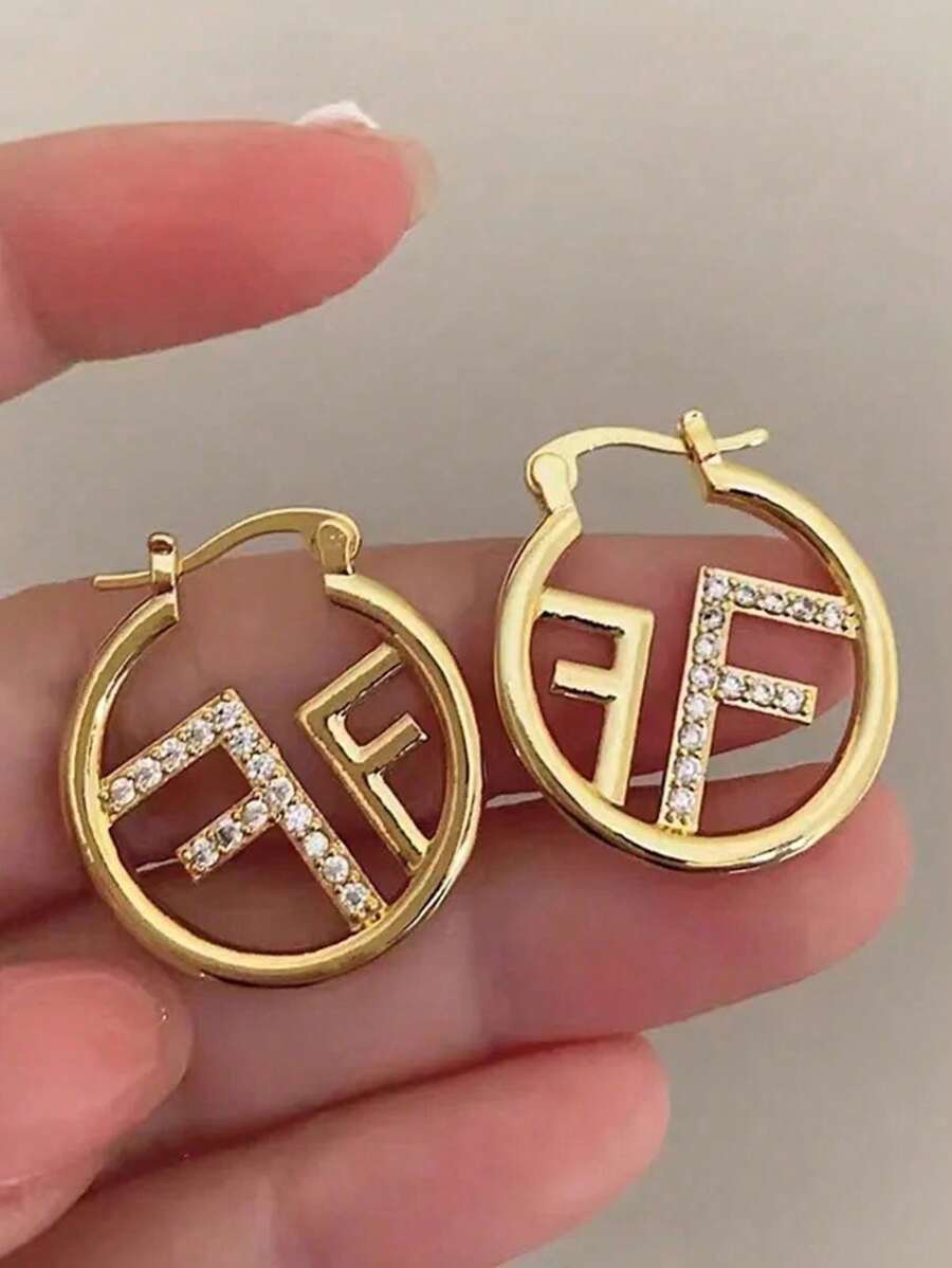 Brincos de argola com a letra F da moda, acessórios de brinco personalizados de luxo minimalistas, novo design de 2025
