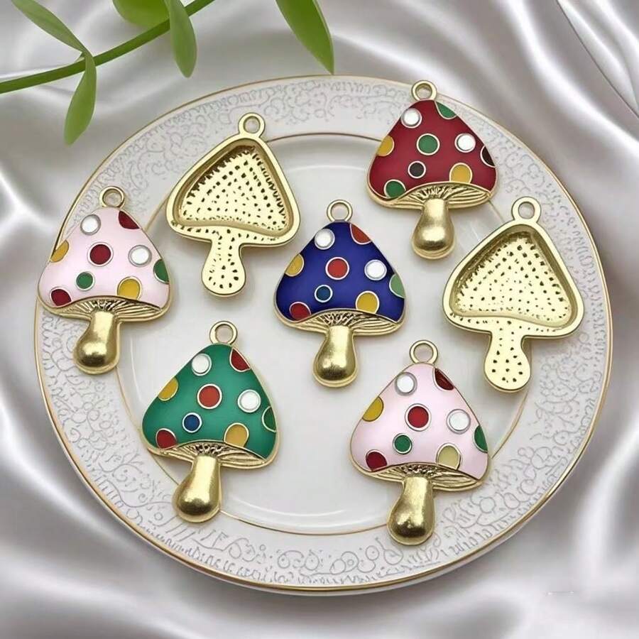 8pcs Colorful Mushroom Necklace Pendant DIY Making Earring Bracelet Keychain Mushroom Jewelry Accessories Charm Jewelry