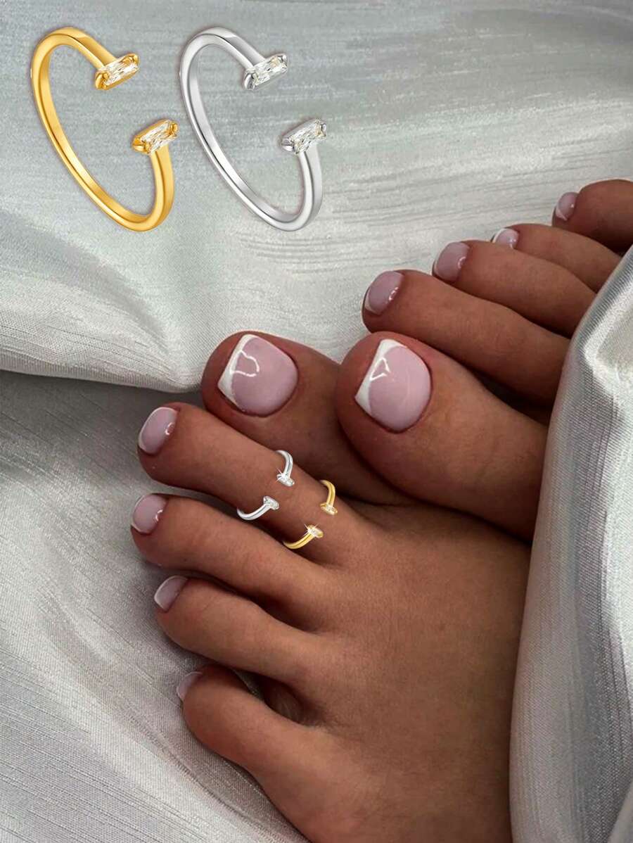 Anel de dedo do pé minimalista em prata esterlina S925 com folha de diamante e flor, cor irregular, aberto, adequado para mulheres usarem no verão