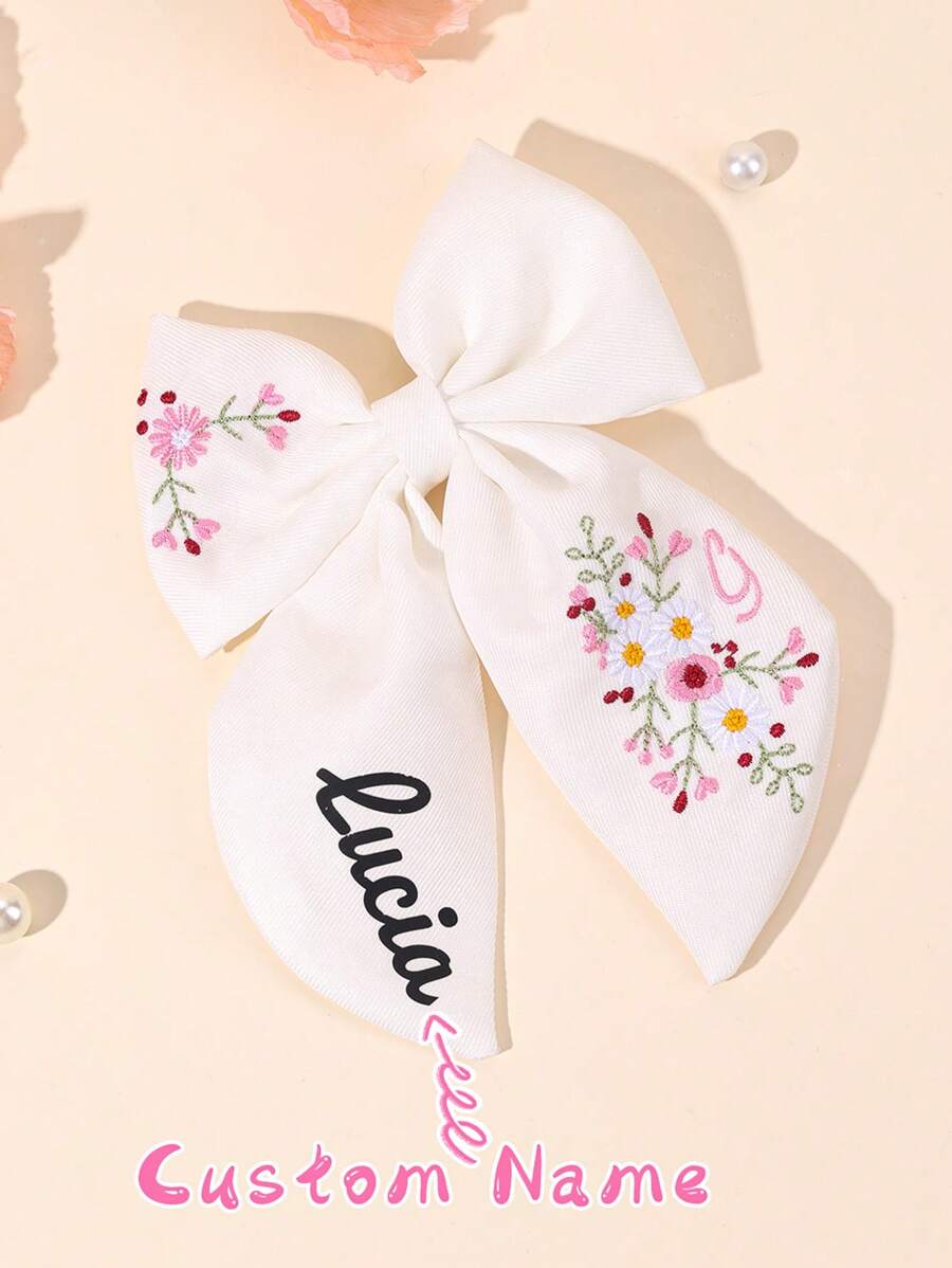 1 Stück individuell bedruckter weißer Haarschleife für Mädchen, Blumen gestickter Schleifenhaarclip mit Schwanz, individuell bedruckter weißer Haarnadel, elegante Haarstyling Clips Haarschmuck für Kinder und Babys