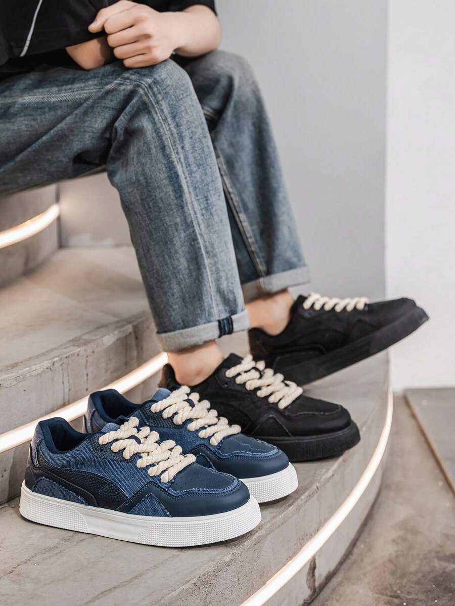 Scarpe da ginnastica sportive casual da uomo taglie comode, con tomaia in tela, adatte per uso all'aperto e pendolarismo con jeans, alla moda