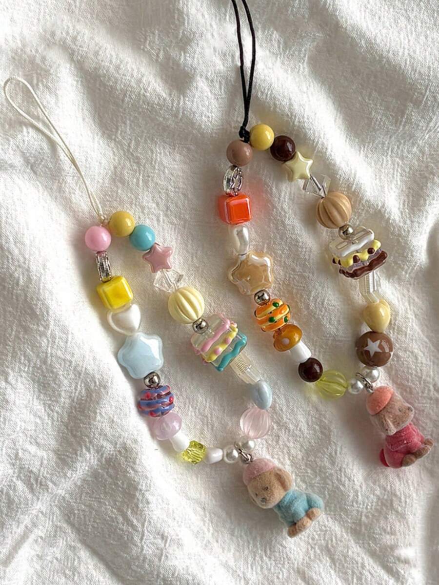 Correa para teléfono móvil, auriculares, mochila, cámara o colgante, con estampado de perro de dibujos animados coreanos y estrellas de colores, de estilo sencillo