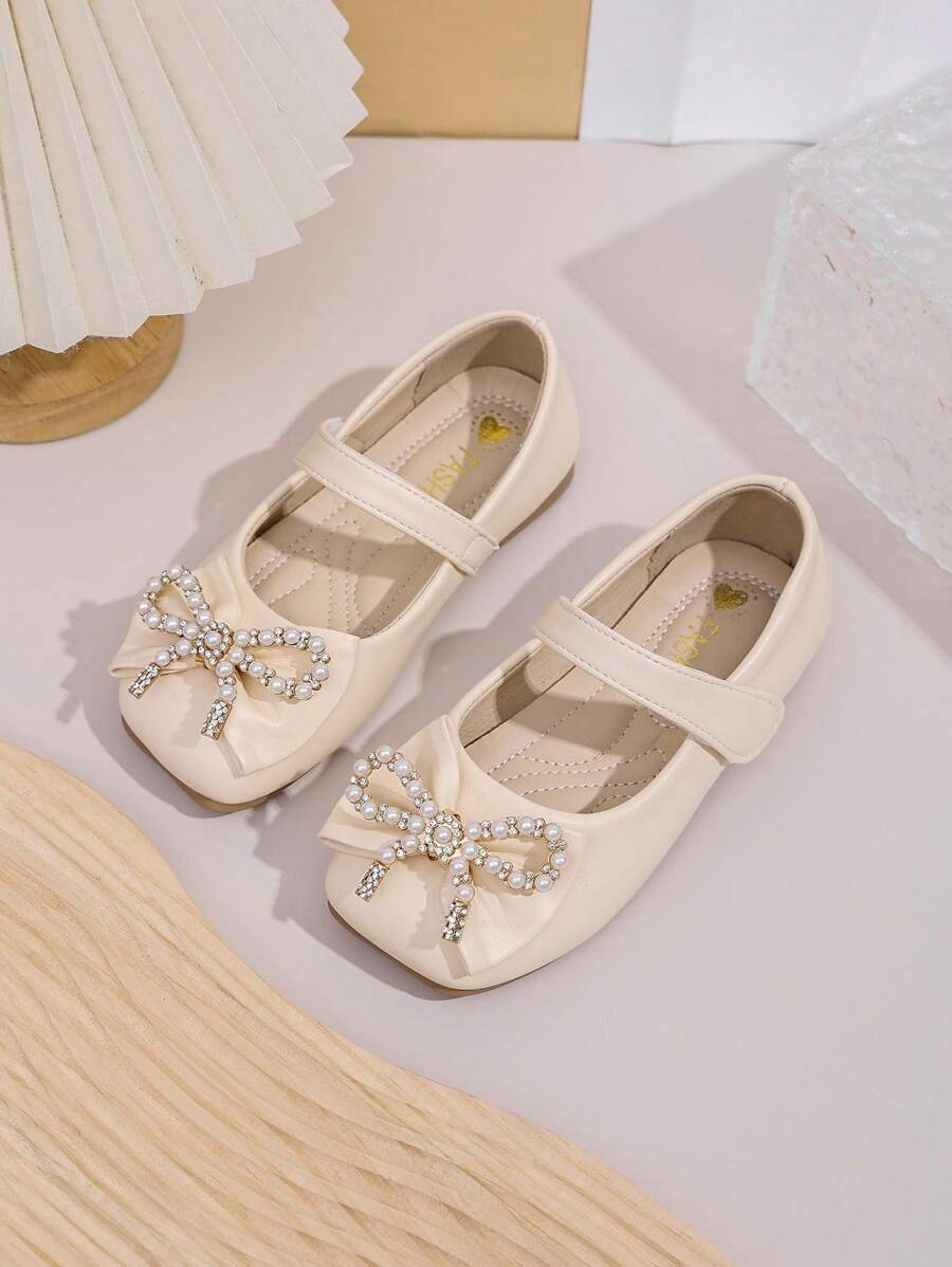 Sapatilhas quadradas Simples e Confortáveis com Laço e Strass para Meninas