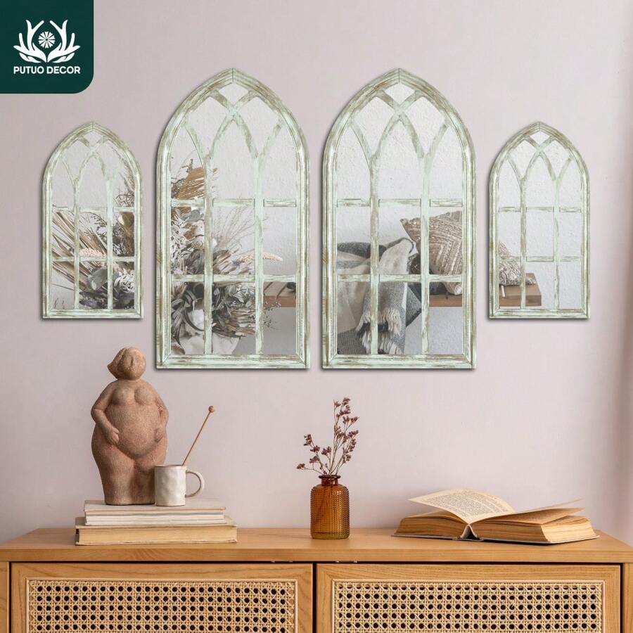 Putuo Decor 2pcs Farmhouse Style Wooden Painting Decoration With Acrylic Mirror, Wall Art Decor For Home Farmhouse Living Room Bedroom Office Studio Cafe Coffee Shop Restaurant, Gift