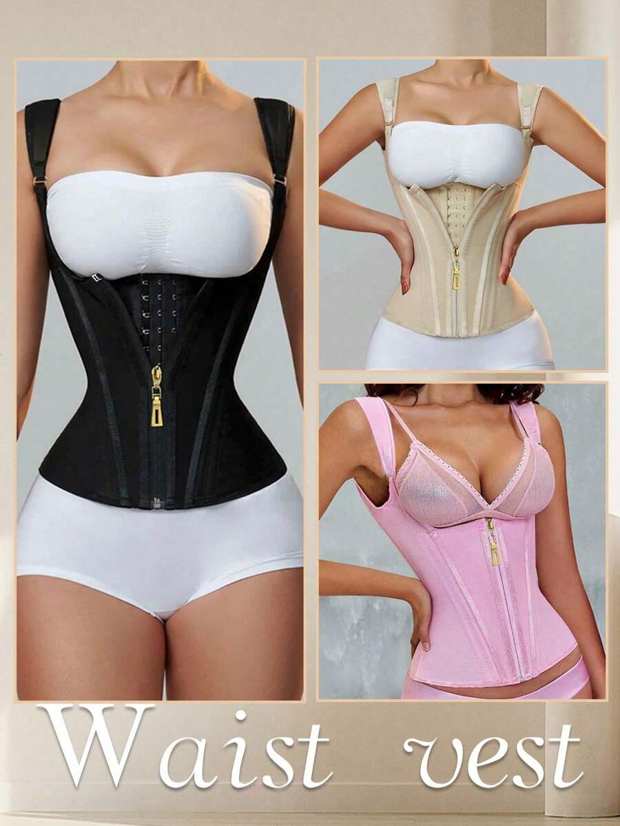 1PC And 2PCS Waist Trainer Corset Vest Zipper Tummy Control Shapewear Breathable Waist Cincher For Women Body Shaper Sport Girdle Adjustable Buttoned Repair Corset Zipper Steel Bone Belly Belt