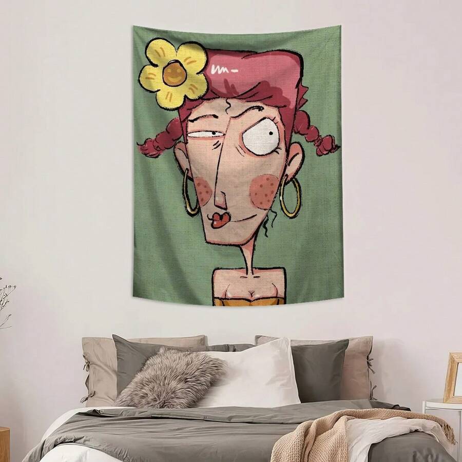 1pc Abstract Girl Printed Tapestry, Polyester Wall Hanging Decoration For Living Room, Bedroom, Office, Party, Rectangle Kitchen Wall Decor With Hanging Feeling, Comes With 3 Wall Nails And 2 Clips