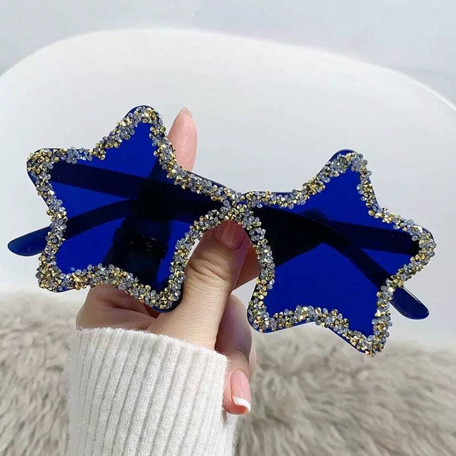 1 Stück neue Strass Fünf-Zackige Stern rahmenlose Mode Brille für Frauen, stilvolle und personalisierte für Fotografie, geeignet für Tanzpartys, Geburtstage, Zusammenkünfte, Feiertags-Dekoration, Reise-Fotografie