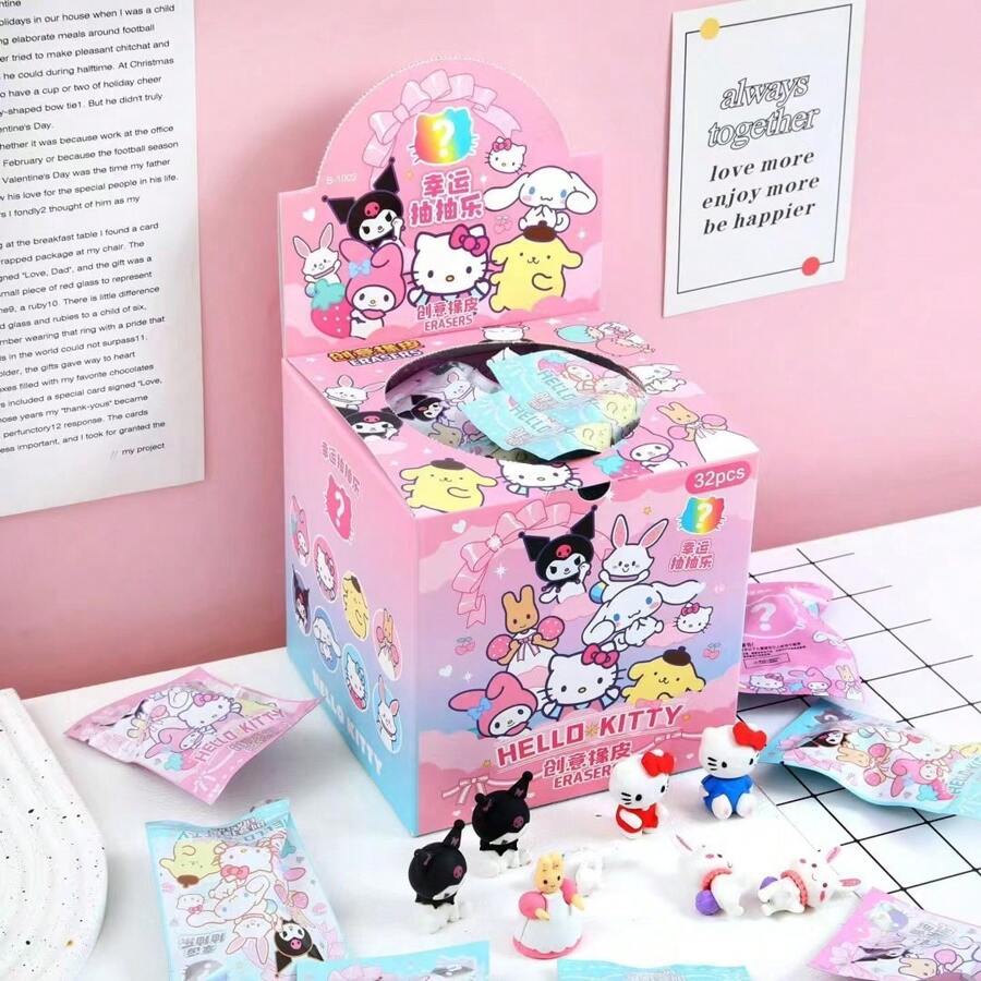 Sanrio 8 Sacolas Surpresa Sanrio com Borracha de Desenho Animado, Lindas Caixas Surpresa para Papelaria Estudantil, Rascunhos para Limpar, Volta às Aulas, Prêmios Escolares, Presentes de Aniversário, Presentes para Festas, Presentes para Festivais, Material Escolar, Presentes para Crianças na Escola