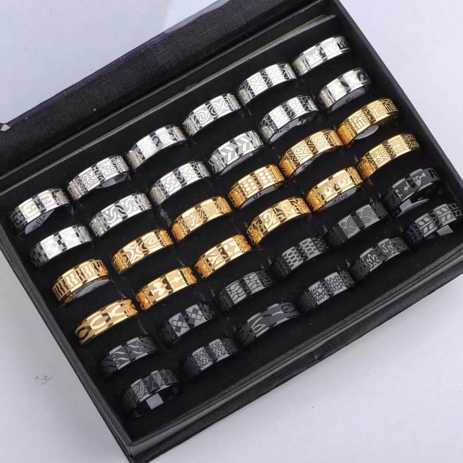 10 pièces/paquet Bagues en acier inoxydable à la mode et uniques pour hommes, porter casual, accessoires de fête, styles aléatoires