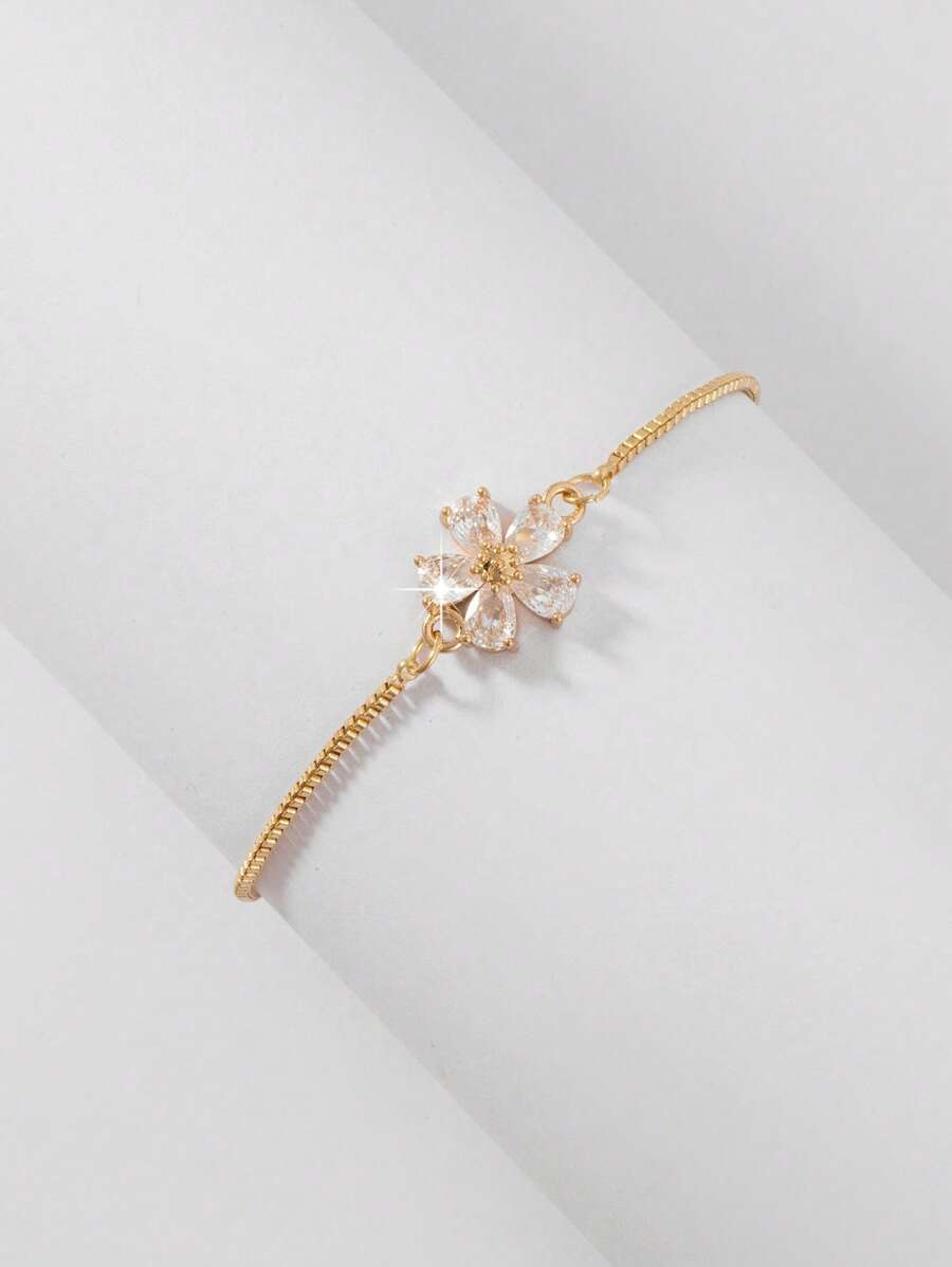 1 Stück verstellbares Armband in Blumenform aus Kupfer & Zirkonia Steinen, geeignet für Damen für den täglichen Gebrauch, Dates, Partys