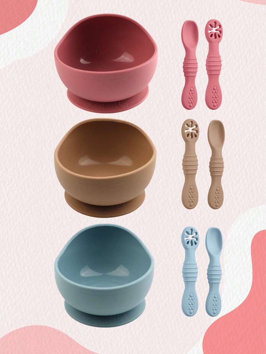 3 Piecesbaby And Toddler Feeding Training Bowl, Baby Silicone Suction Mat And Bowl, Anti-Drop And Anti-Scald Baby Feeding Bowl, For Daily Use