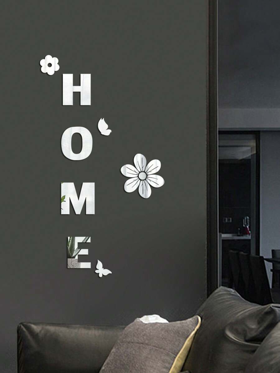 8 pièces Décoration murale acrylique 3D avec miroir et citations inspirantes pour l'entrée, le couloir, la décoration de la pièce. Autocollants personnalisables