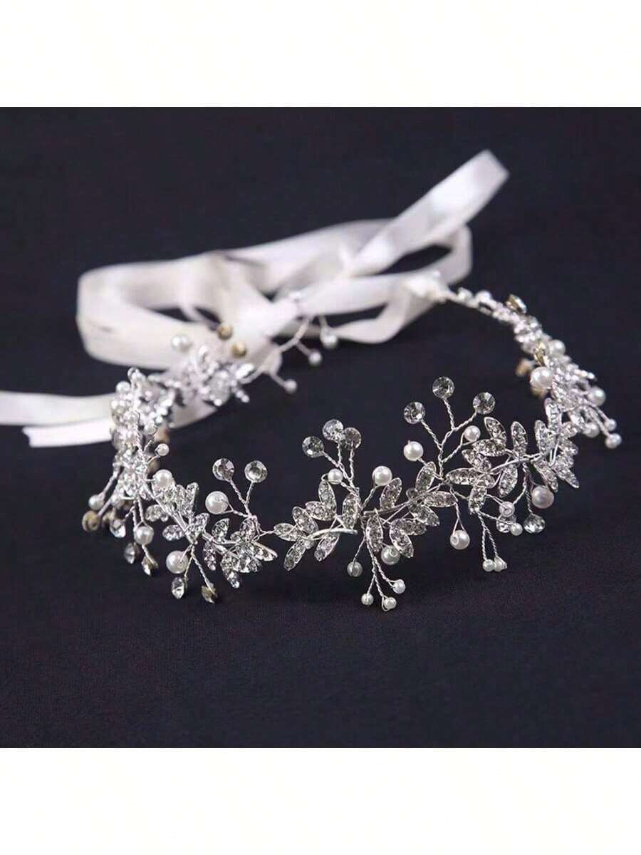 1 Stück Haarband mit Strass-Blatt- und Kunstperlen-Dekor, modischer Braut-Haarzubehör für Alltag, Hochzeit, Feste, Party-Dekoration