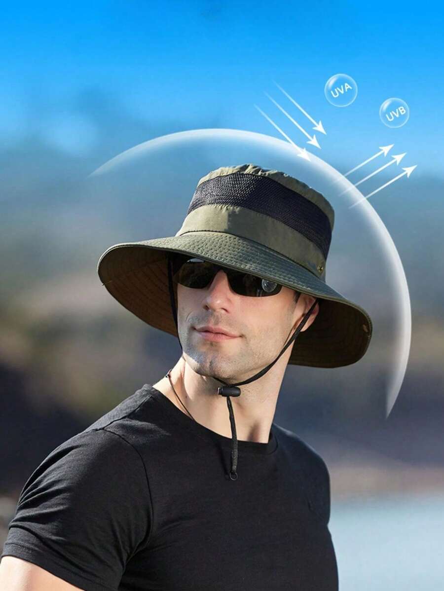 Men's Simple Solid Color Breathable Mesh Bucket Hat, Elegant Outdoor Hiking Sun Protection Cap, Summer