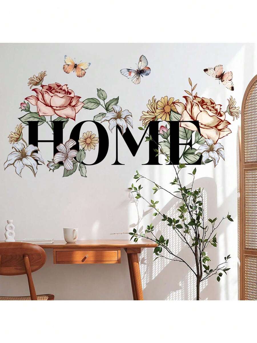 1 Stück Englische Blumen Schmetterling Wandaufkleber wasserdicht und staubdicht PVC Aufkleber selbstklebend und leicht abzureißen geeignet für Wandaufkleber Schlafzimmer Büro Wohnzimmer Restaurant Zuhause Dekoration mache dein Leben zu einem neuen Urlaub Dekorations Aufkleber Geburtstag Abschluss Geschenk Raum Deko Wanddekoration Individuelle Aufkleber