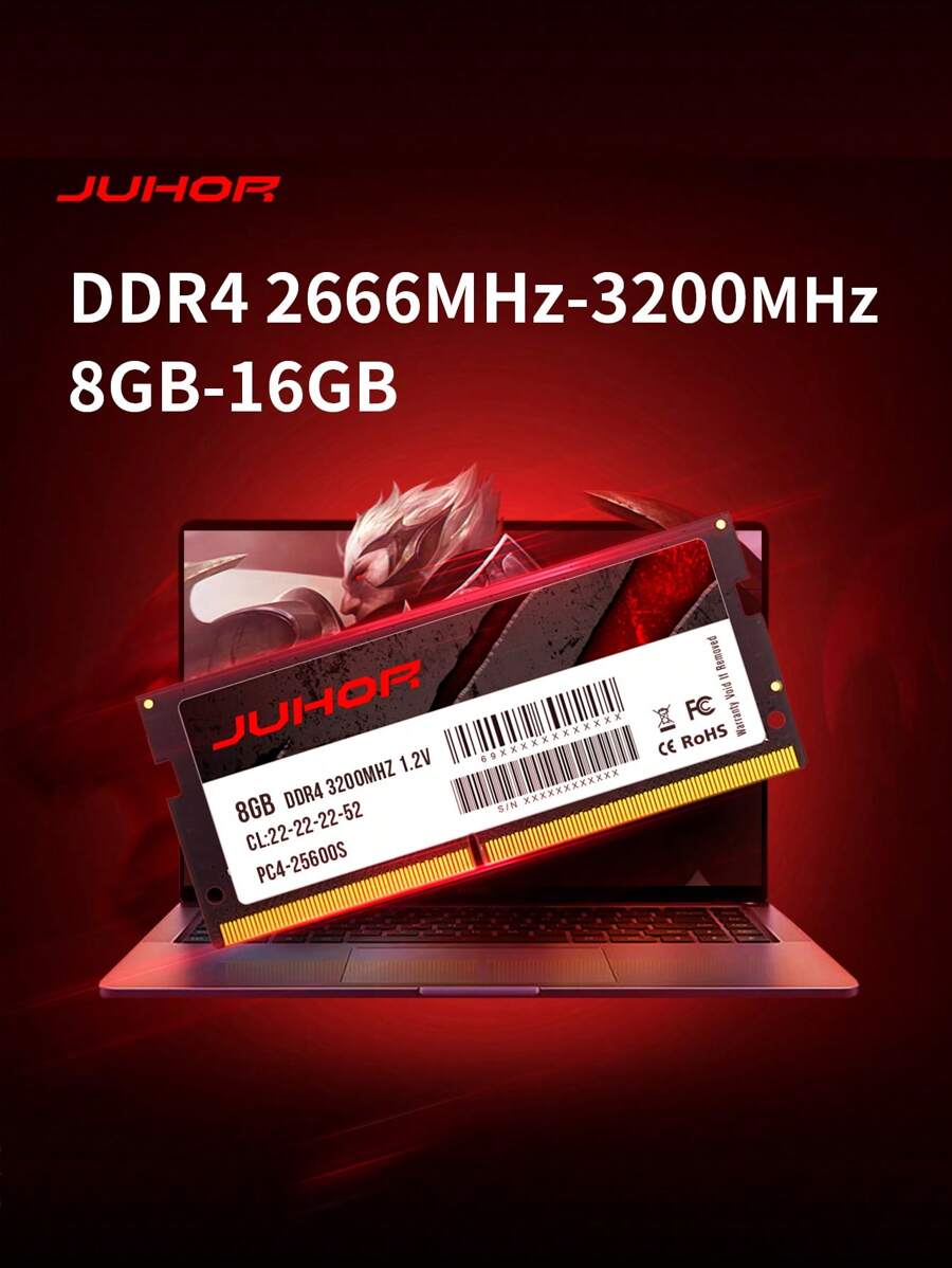 JUHOR Memória RAM Sodimm DDR4 de 8GB e 16GB a 3200MHz para Notebook