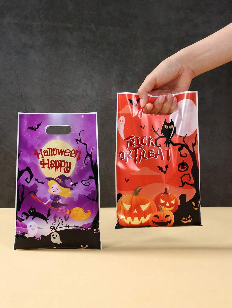 10/25/50 Stücke orange-lila Halloween Geschenktaschen, gruselige Kürbis Hexe Geist Burg gemusterte Geschenktaschen, Halloween Party Geschenkdekorationstaschen, Trick or Treat, Halloween Feier Geschenkverpackung Plastiktaschen, Horror Themenparty Dekorationszubehör, Halloween kleine Geschenkverpackungstaschen, Küchen Verpackungszubehör, Halloween Dekorationen, Halloween Geschenke, Party Gastgeschenke