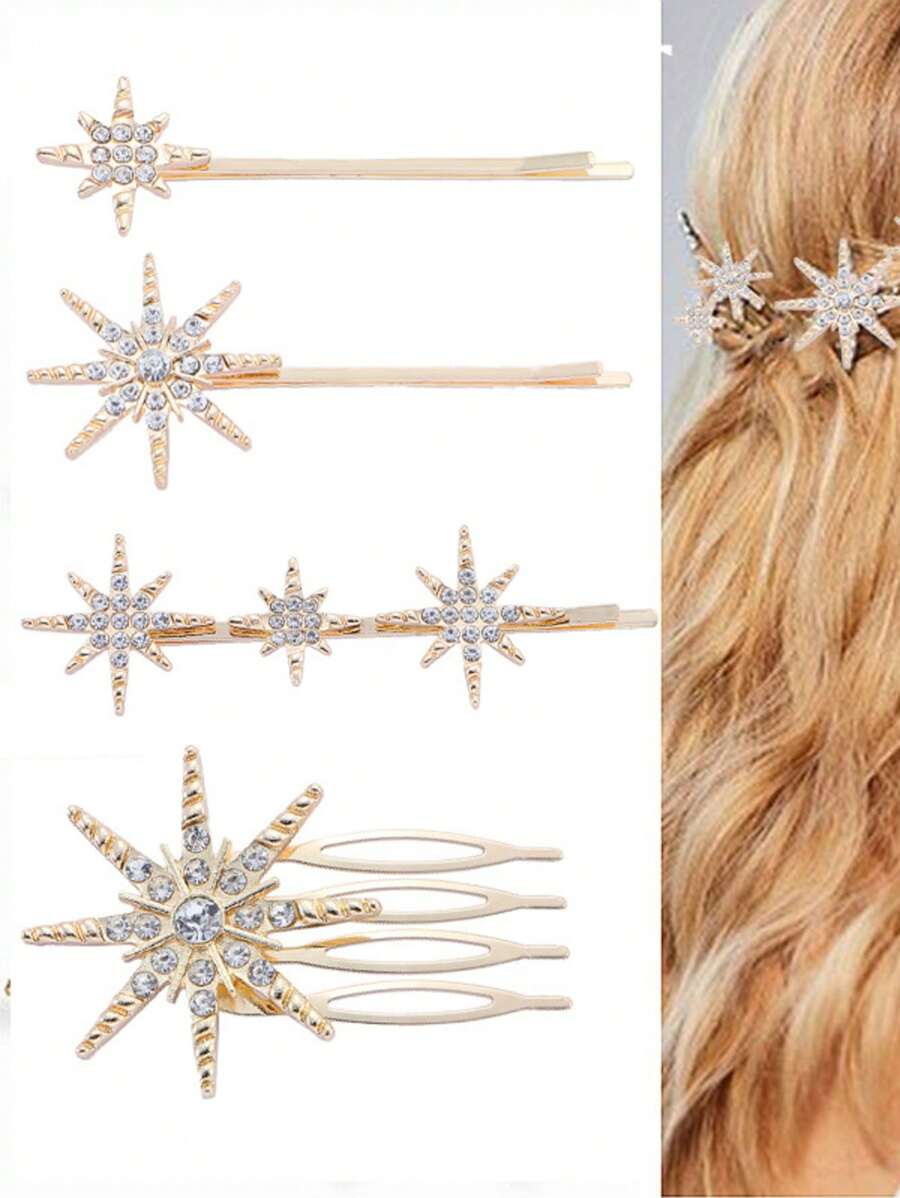 Acessório de Cabelo Nupcial de Moda Retrô em Formato de Estrela de Liga de Zinco para Online, Clipe de Cabelo de Cristal da Galáxia Europeia e Americana, Decoração de Cabelo para Casamento/Festa