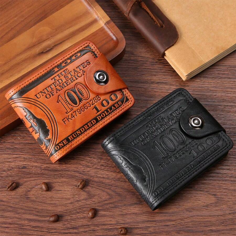 Men's Fashion Classic Wallet Vintage 100 US Dollar Pattern Wallet Multi Card Slot Zipper Coin Compartmen PU Leather Classic Short Wallet For Men Money Wallet Mini Wallet Purse Wallet Men Wallet Leather Small Wallet