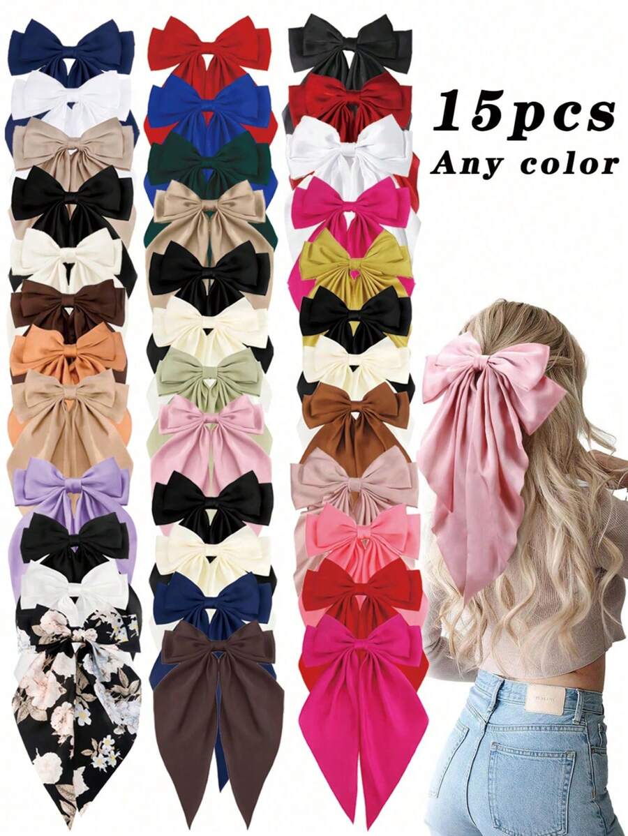 1pc /Multi-Piece Set Large Any Color Silky Soft Satin Ladies' Bow Hair Accessories – Large Bow Clips, Bow Hair Clips, Women's Hair Hoops French Hair Accessories, Hair Clips, Women's Accessories, Hair Accessories