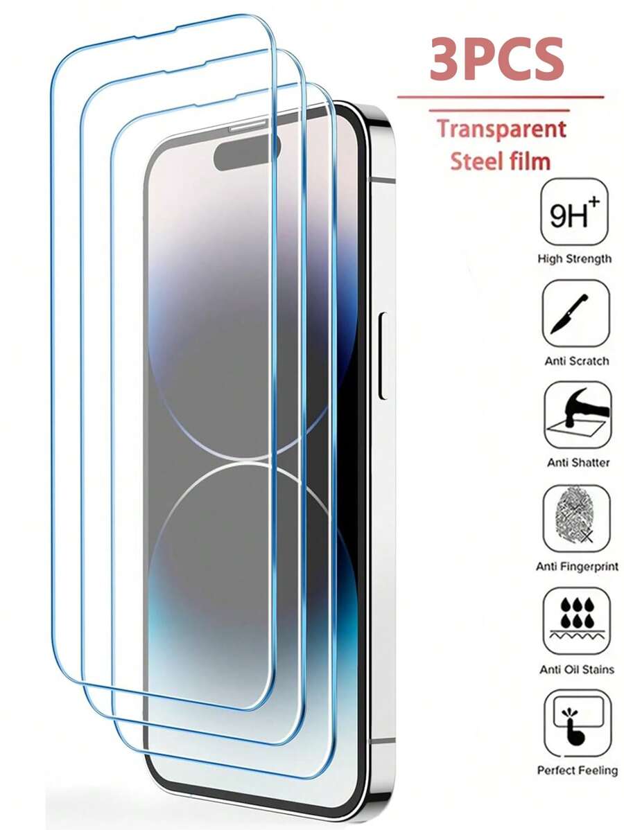 3 pièces Protecteur d'écran en verre trempé | Transparence, Revêtement oléophobe, Compatible avec étui, Installation sans bulles Compatible avec 16 Pro Max/16 Plus/16e/15/14/13/12/11/7/8/6 Cadeau pour anniversaire, famille, amis Protecteur d'écran de téléphone, accessoires de téléphone
