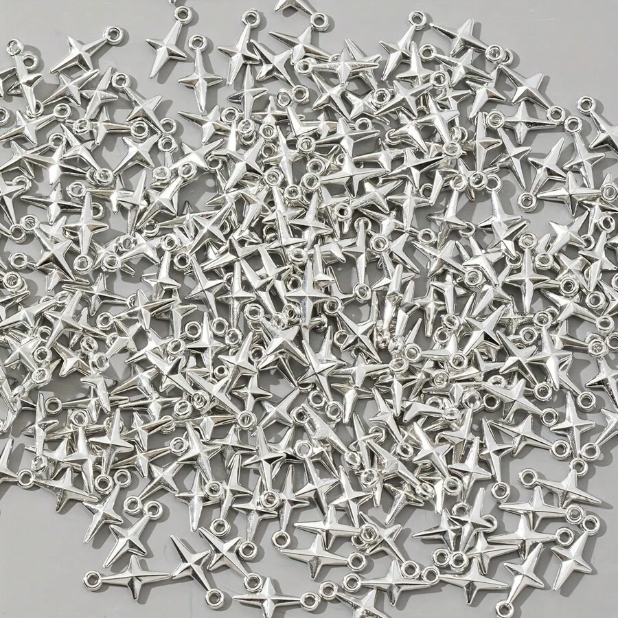 100 piezas de cuentas de estrella plateadas | Con agujeros, adecuadas para la realización creativa de joyería DIY, manualidades y diseño de pulseras - Ideales para accesorios hechos a mano y componentes de joyería de moda