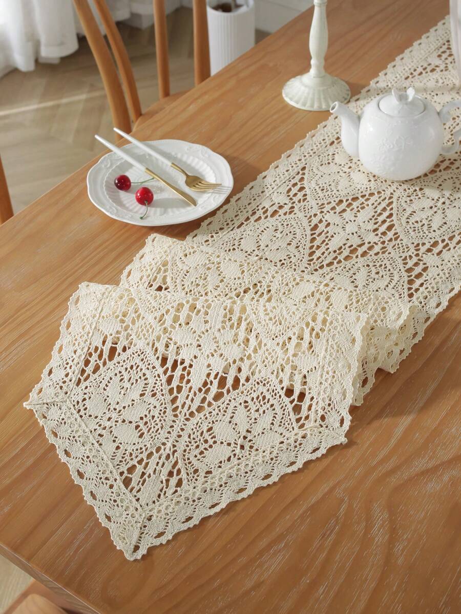 1pc Vintage Crochet Elegant Hollow Out Table Runner, Simple Style, Suitable For Home, Dining Room, Coffee Table, Chest Of Drawers, Home Decor, Holiday Decor, Dinner Party, All Season, Multi-Size Options