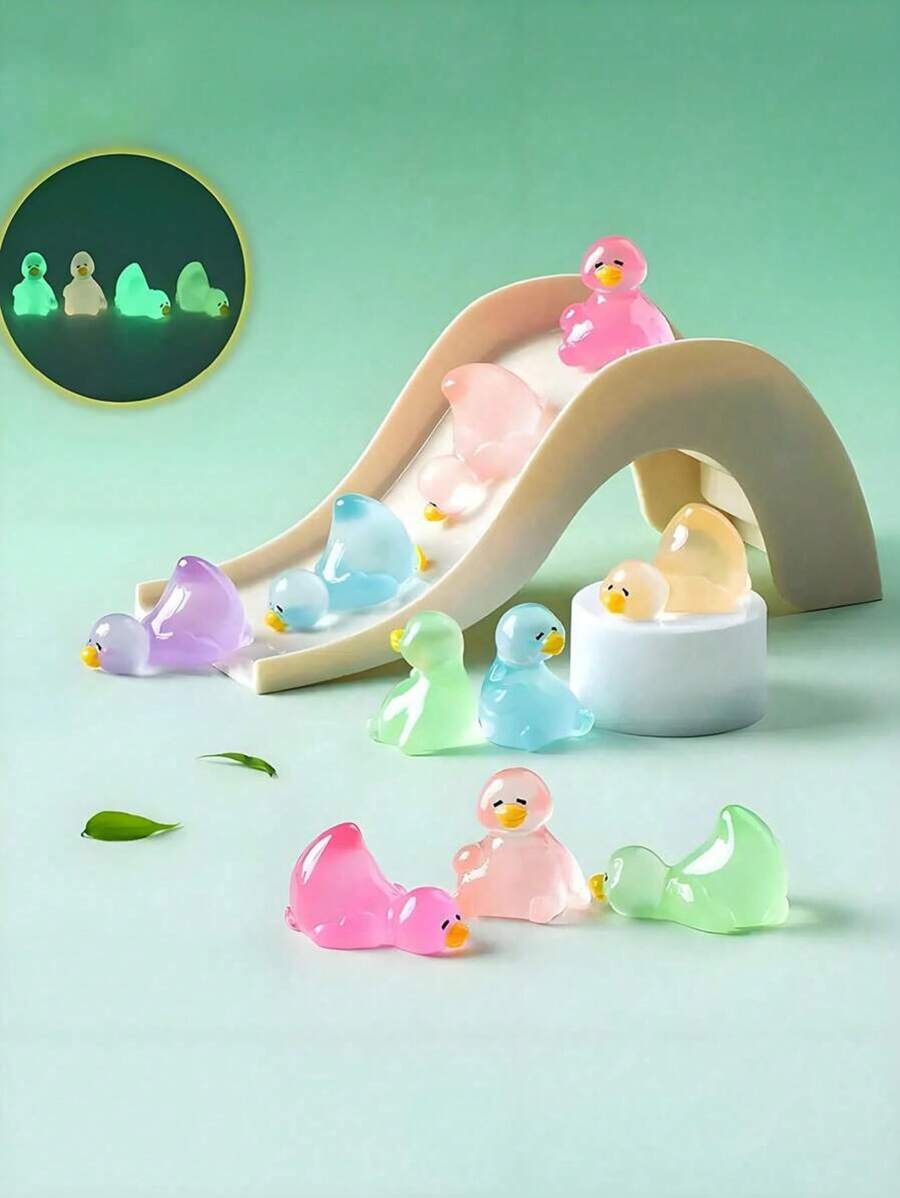 10/20/30pcs Luminous Mini Resin Ducks, Glow In The Dark Goose Tiny Figures, Cute Animal Statues For DIY Fairy Garden Micro Landscape Aquarium Micro Landscape Aquarium Potted Plants Decoration,Perfect Birthday Gift(Random Color)