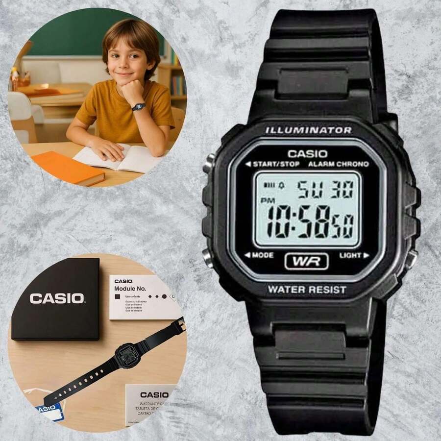 Casio Relógio Casio Retrô Infantil Femino Digital LA-20WH Resina LED Alarme Cronômetro Resistente Água Escolar Prático Leve Luz Led