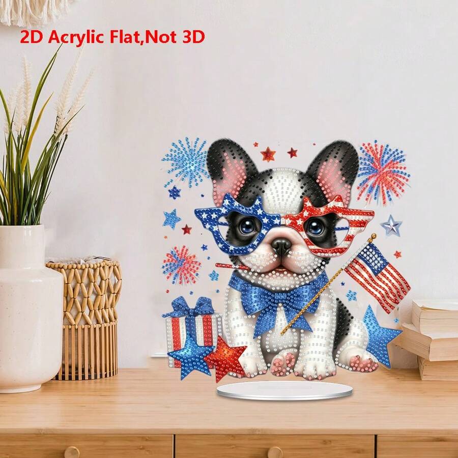 5D Diamond Painting Desktop Set, Eyeglasses Dog Pattern Rhinestones Decor Artwork, DIY Bejeweled Craft, Home & Bedroom Tabletop Decoration