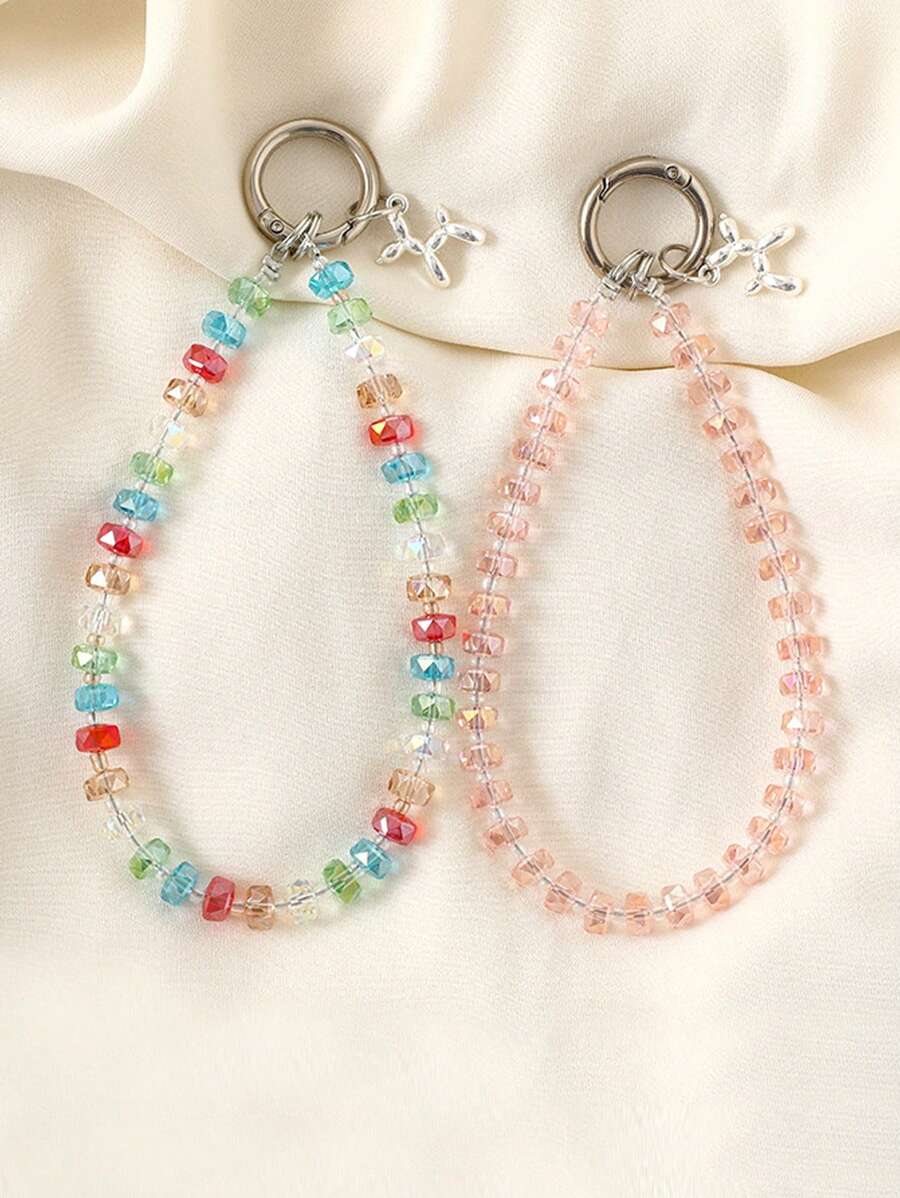 1pc New Crystal Bead Charm Phone Case Keychain Bag Accessory Chain Pendant Jewelry Phone Lanyardschool Supplies,Back To School