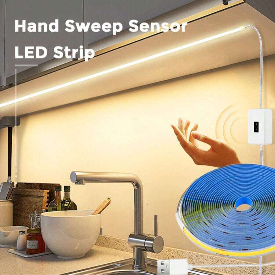 Tira de luz LED COB con sensor de gesto, control por exploración manual, RA90, USB 5V, cinta flexible, tira lineal de alta densidad, dimmer, DIY, luz trasera para TV, espejo y decoración