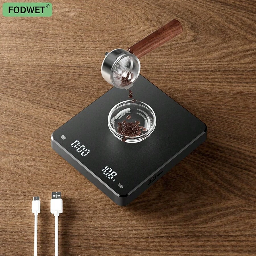 Balanza recargable de precisión 0.1 g para café de goteo, con cable de carga, tapete para café, balanza electrónica con temporizador, balanza digital en gramos para espresso, pelado con un toque, conversión de unidades, herramientas portátiles para café para dormitorio y tostado en casa