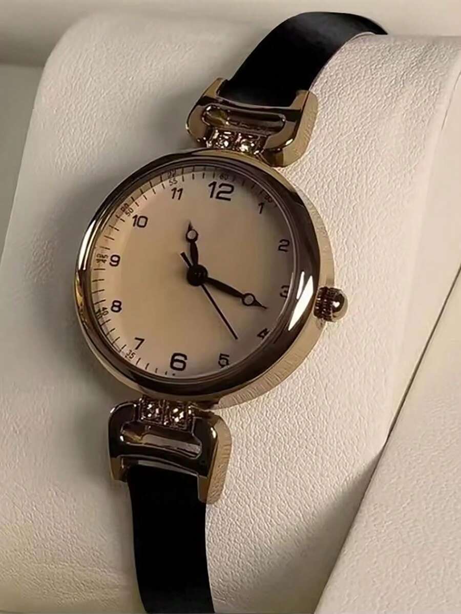 Relógio de quartzo feminino com pulseira de PU, mostrador redondo, estilo britânico retrô, de luxo, para uso diário