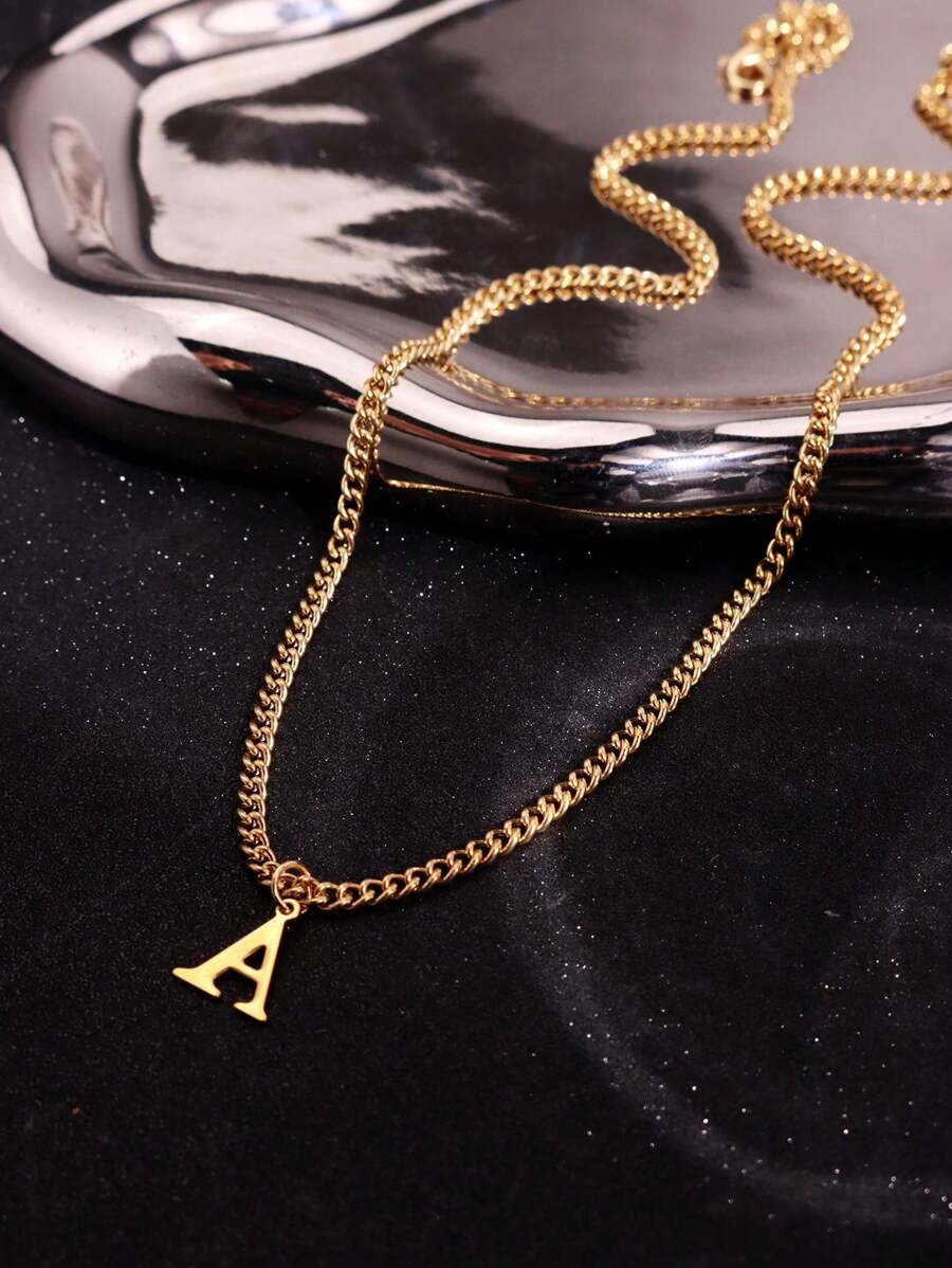 1 pieza Collar de hombre con diseño personalizado de letra A en estilo minimalista y hip-hop dorado, adecuado para vestir diario, trabajo y atuendo de trayecto