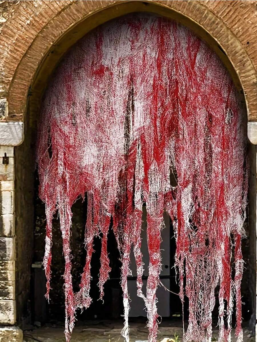 1 Stück/3 Stück 76x183 cm Blutiges Horror Vorhang, Halloween Dekoration für Türöffnung, Eingang und Fenster - perfekt für Grusel-Partyhaus (kann selbst zerrissen und bemalt werden, Foto zeigt zerrissenen und bemalten Effekt), Halloween Party Dekoration