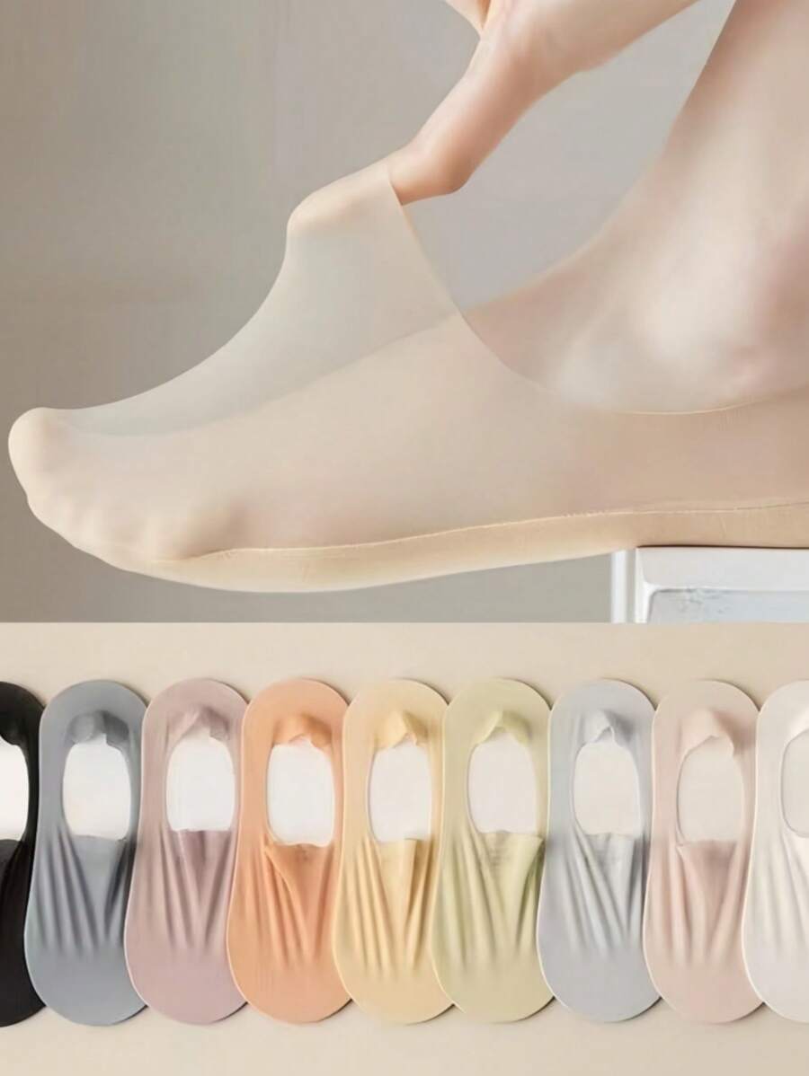 9 paires de chaussettes d'été invisibles - faites de fibre de soie glacée, de nylon et d'un mélange élastique, conception de poche de orteil ultra-fine, antidérapante, pour un usage décontracté au printemps et en été