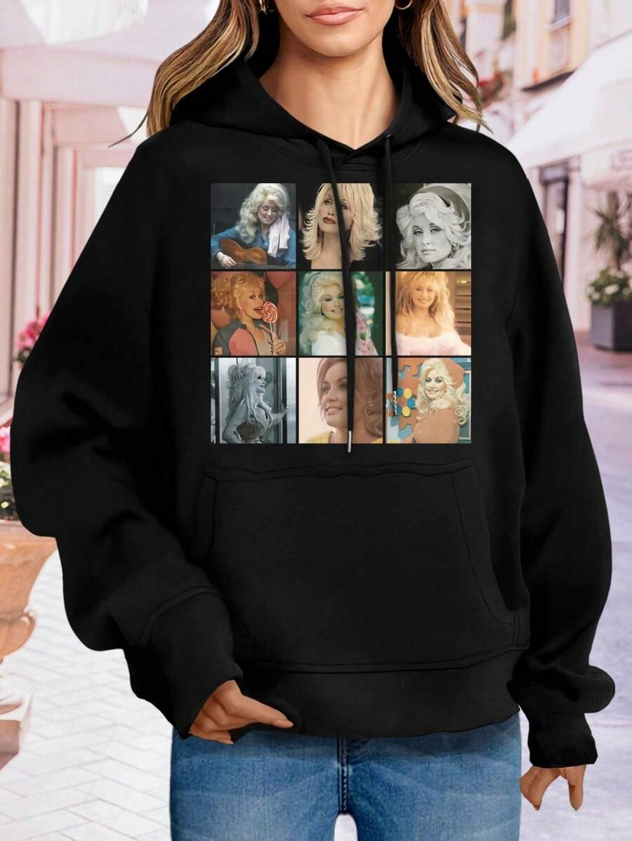Women's Dolly Parton Smiling Expression Hoodies Large Women Hoodies Country Music Singer Sweatwomen Hoodies