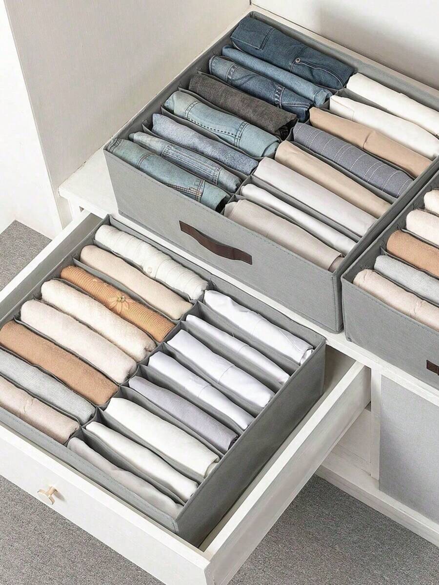 1pc- Gray Fabric Drawer-Type Separate Storage Box, Clothes And Trousers Separate Storage Box, Which Can Be Used To Store And Organize Underwear, Trousers And Ties, And The Wardrobe Drawer Styles Are Layered And Arranged In Baskets.
