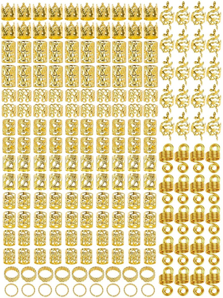 220 Pcs Viking Gold Hair Accessories For Braids Loc Jewelry For Women Hair Dreadlock Metal Hair Beads Rings Cuffs For Braids Beard Decoration