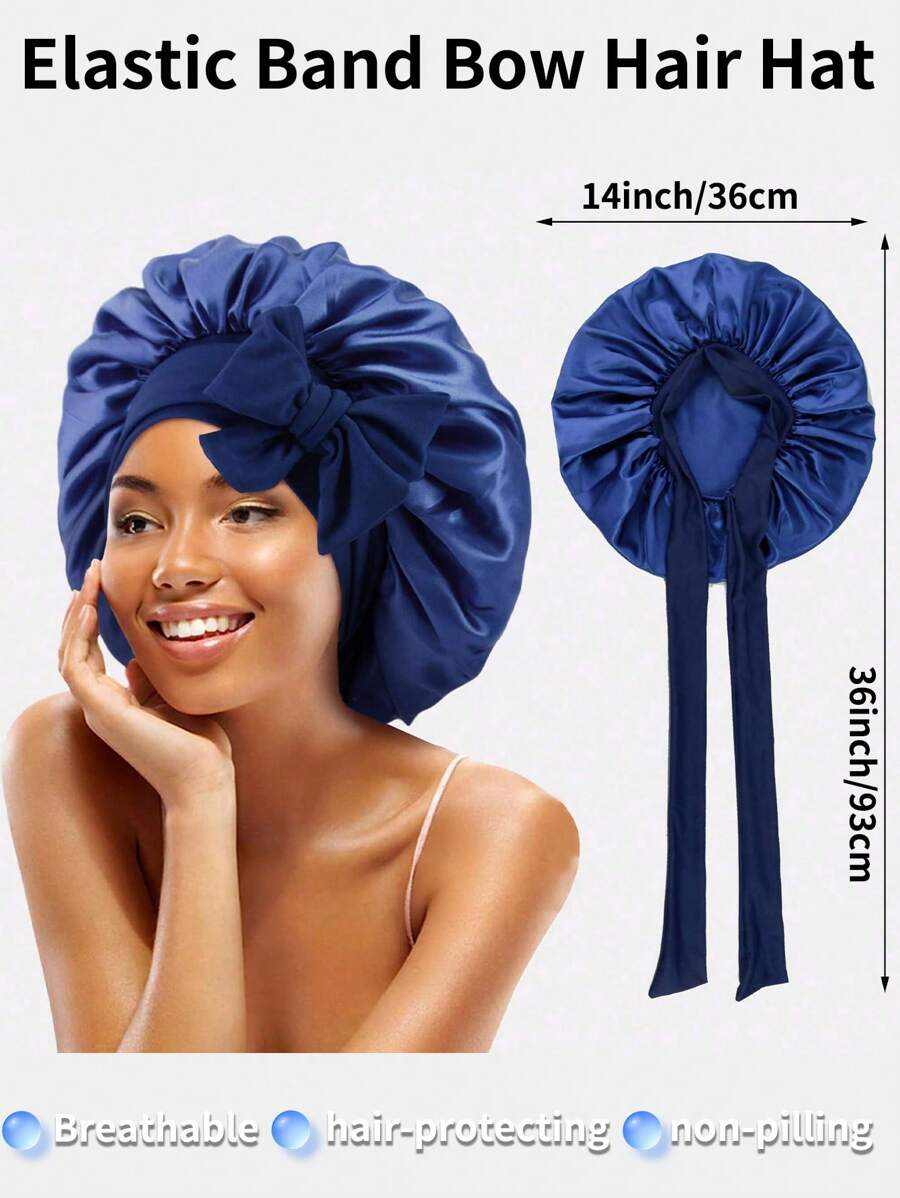 Chapeau rond à large bord pour dame avec nœud papillon en ruban simulé en soie, élastique. Bonnet de sommeil/attache-cheveux respirant et lisse antidérapant, convenant pour la vie quotidienne familiale, la beauté et la coiffure
